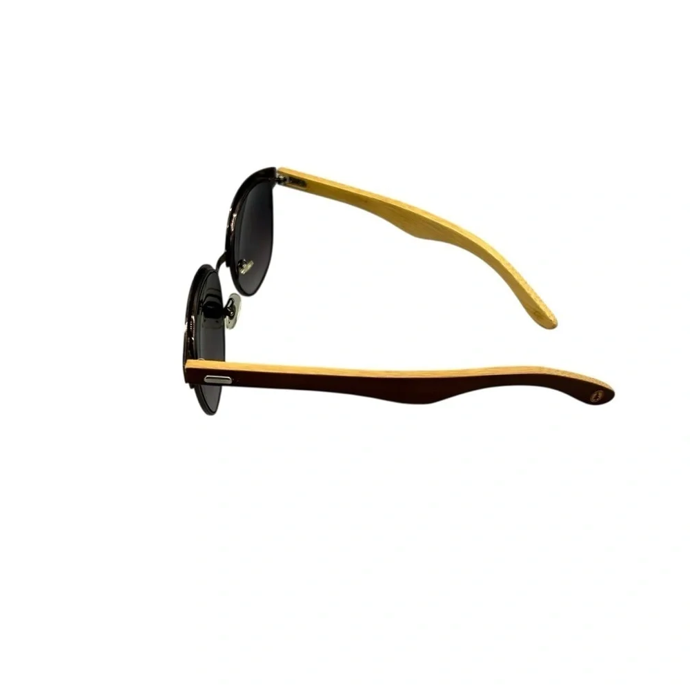 Bamboo Wood & Bronze Round Sunglasses – Gradient Lenses, Unisex Vintage Style
